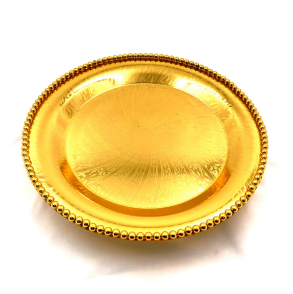 Factory wholesale hotel tray luxury wedding decoration gold metal fruit restaurant plates