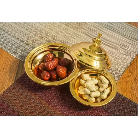 Factory Wholesale Arabian Luxury Decorative Gold Metal Fruit Candy Bowl with Lid