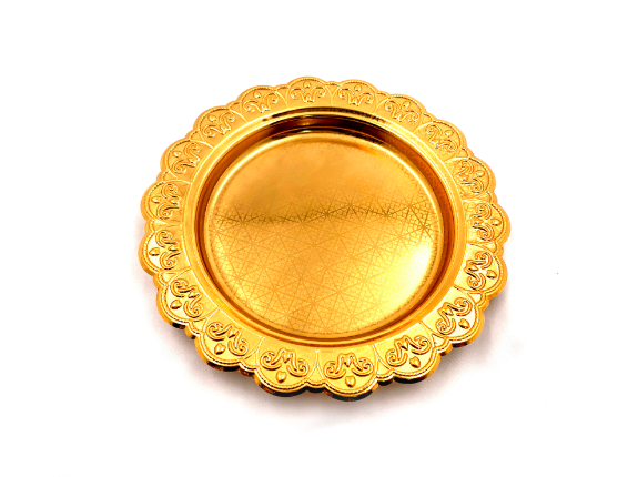 Factory wholesale hotel tray luxury wedding decoration gold metal fruit service restaurant plates